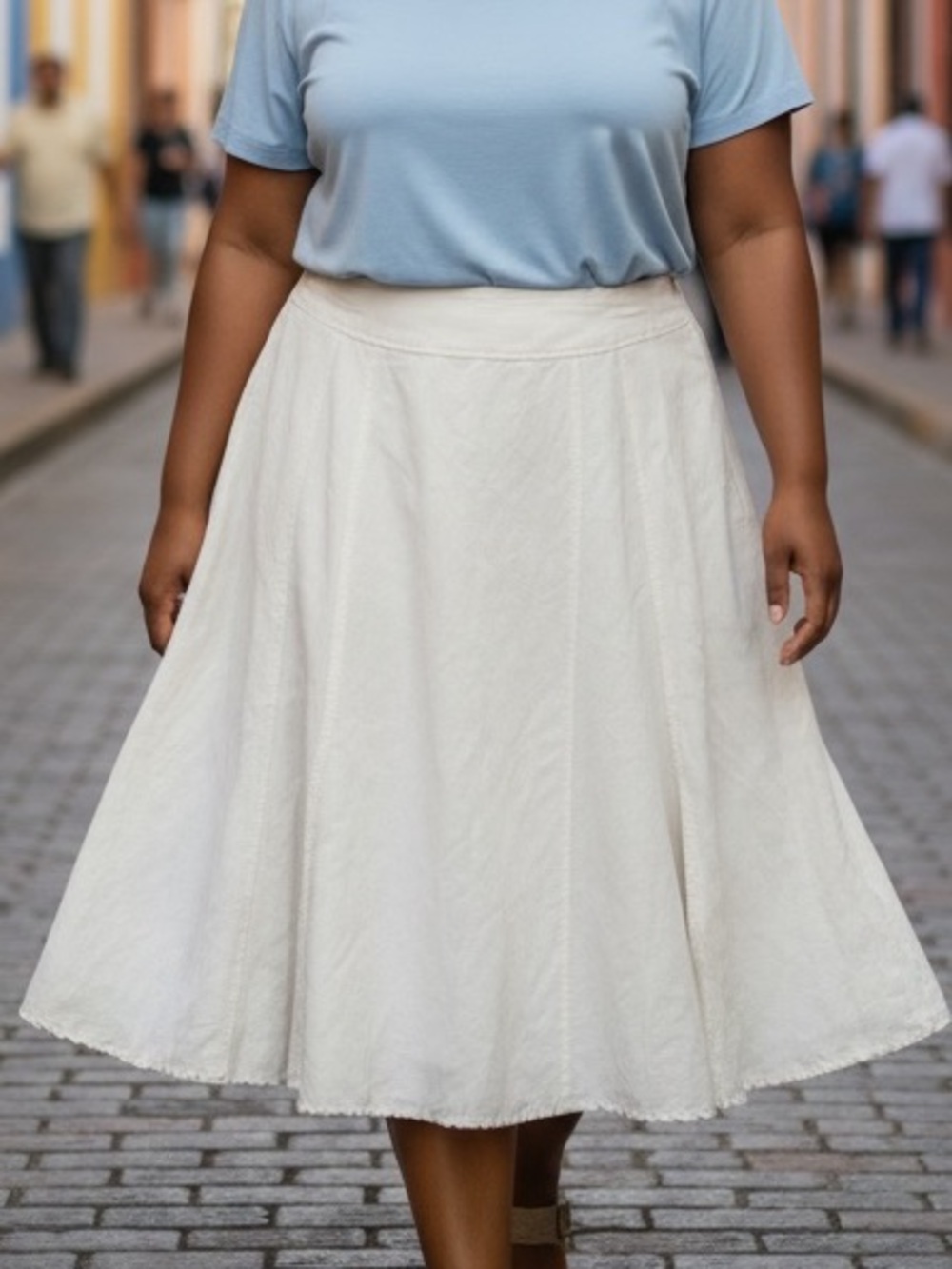COLDWATER CREEK linen blend skirt, white, size 14-16. Side zip. Lined